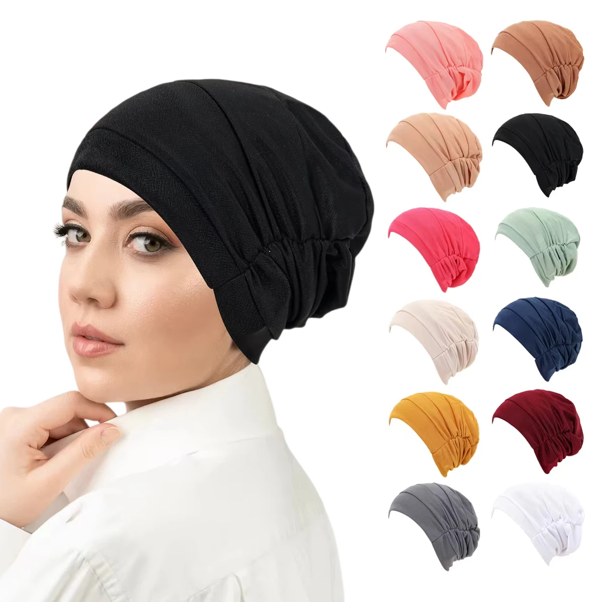 

Ramadan Women Soft Strech Beanie Chemo Cap Solid Color Bonnet Inner Hijabs Cap Muslim Head Wraps Femme Wrap Head Turban Hat