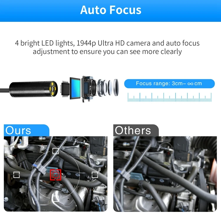 Auto Focus 10 /15/20m Cable Micro USB Type-C 3-in-1 Engine Repair Duct Inspection Borescope Camera Support Android PC