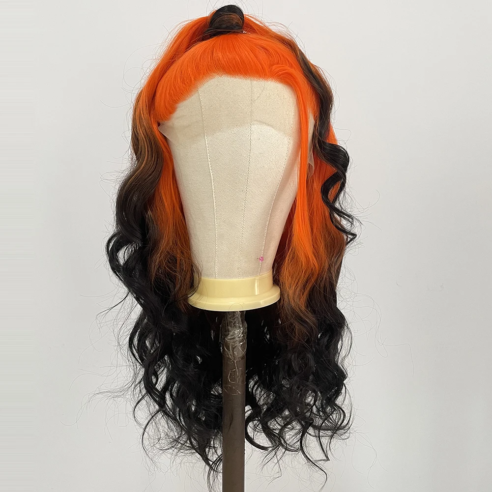 Webster Long Body Wave 13X4 Synthetic Lace Front Wig Black Orange Ombre Wavy Lace Front Wigs For Black Women Natural Looking