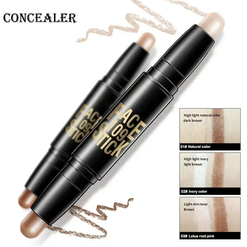 QIC Double-end Face Highlight & Contour Stick Oil-control Concealer Pencil Facial Highlight Corrector Pen Long Lasting Makeup