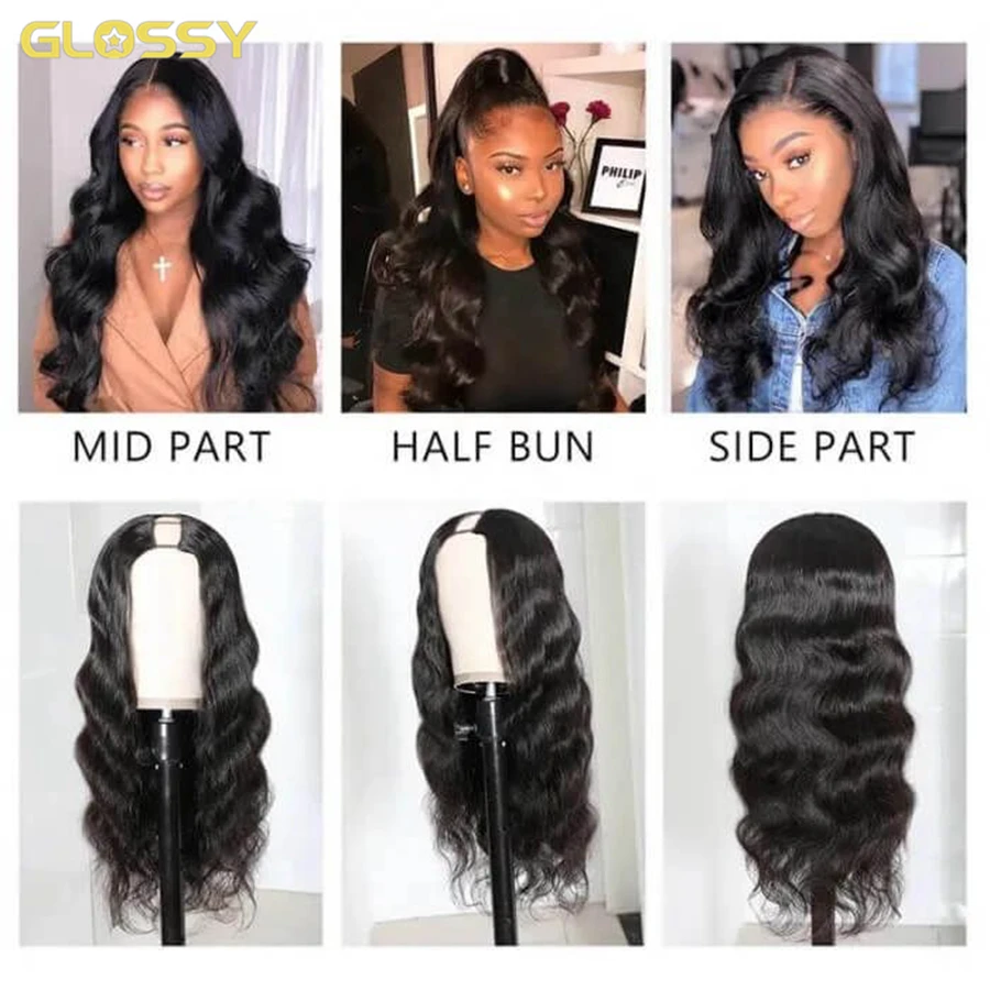 Body Wave V U Part Wig Human Hair For Women 250 Density 30 Inch No Leave Out Glueless U Part Water Wave Brazilian Wigs On Sale