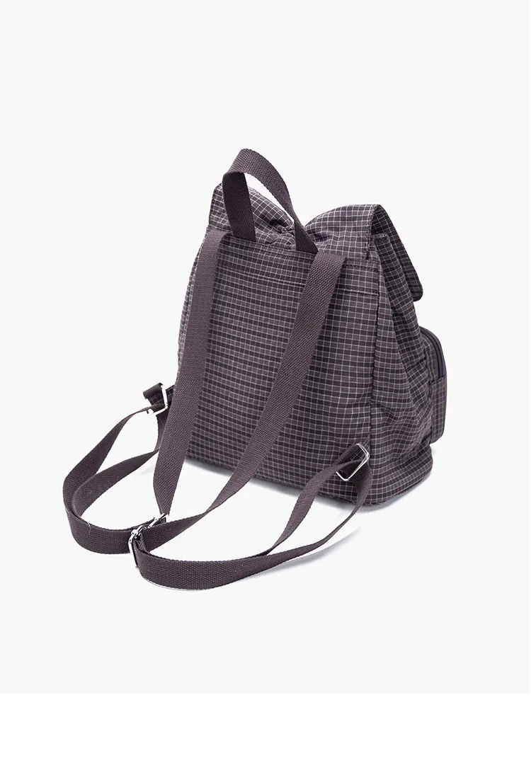 Original Drawstring Plaid Backpack Casual and Simple Color Contrast Bag Light and Soft Nylon Backpack for Women