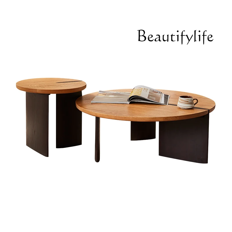 

Simple and modern solid wood coffee table combination Nordic size round coffee table sofa side living room home tea table