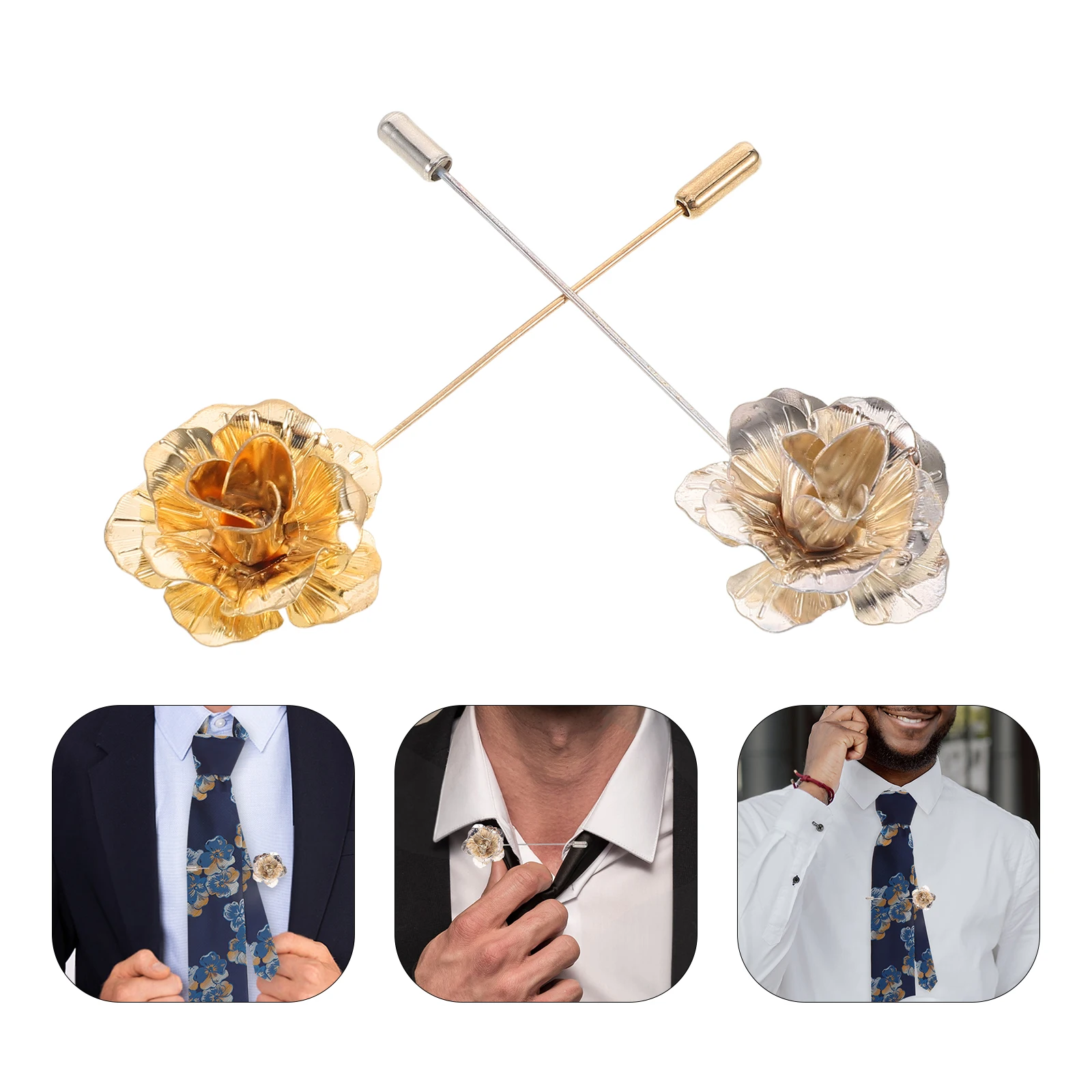 

2pcs Vintage Flower Brooch Pin Men'S Lapel Badge Metal Rose Boutonniere Wedding Suit Accessories Decorative Clothing Brooches