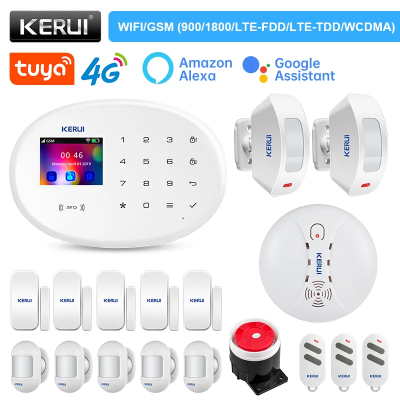 

KERUI WIFI GSM Alarm 4G W204 Home Security Alarms Motion Sensor Smart Life APP RFID Tag Door Sensor Outdoor IP Camera Siren