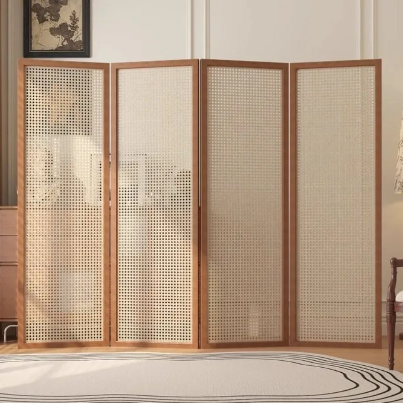 New Chinese Solid Wood Rattan Screen Partition Living Room Bedroom Home Removable Folding Custom Folding Screen 2025 New Model
