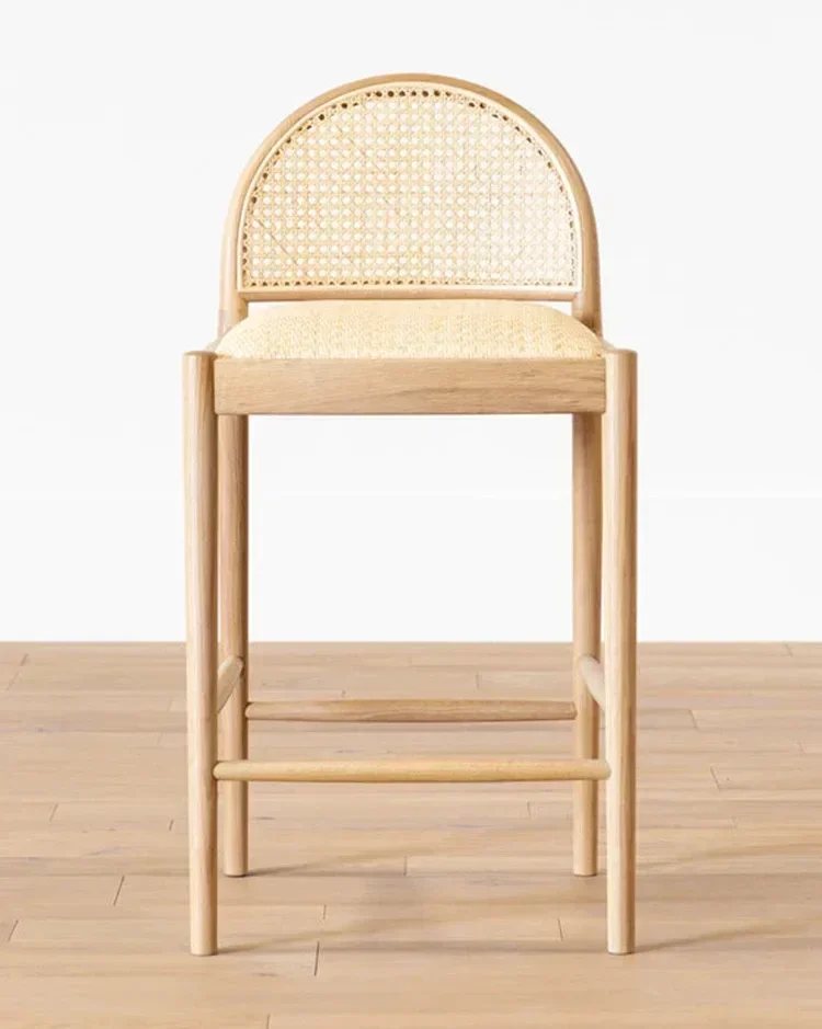 Nordic Woven Rattan Bar Stool Home Luxury Bar Chair Casual Dining Chairs Modern Minimalist Ash Wood High Stool Reception Chair