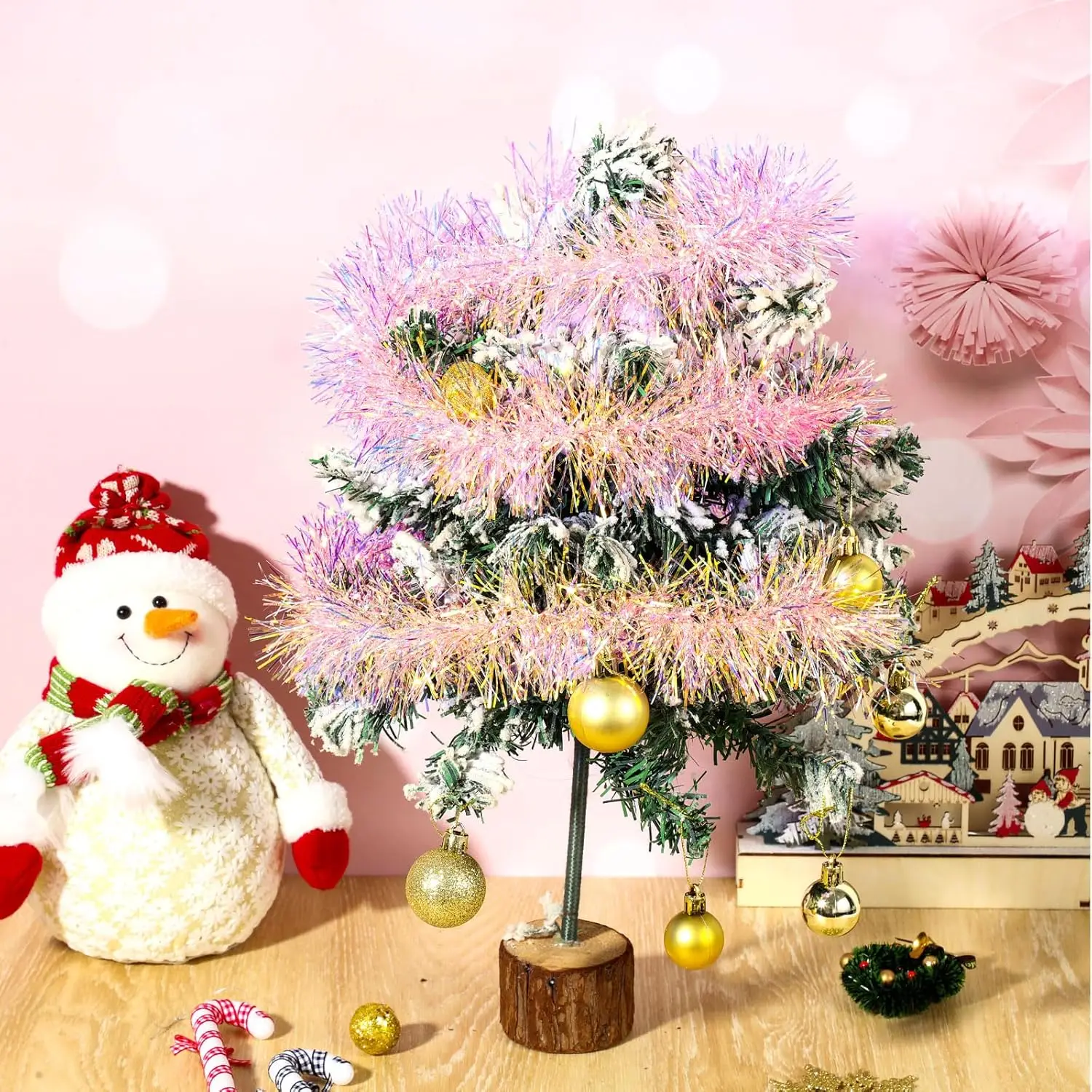 1–10 Stück rosa Lametta-Girlande, glänzend, metallischer Glitzer, Weihnachtsbaum, Valentinstag, Hochzeit, Geburtstag, Zuhause, Party-Dekoration