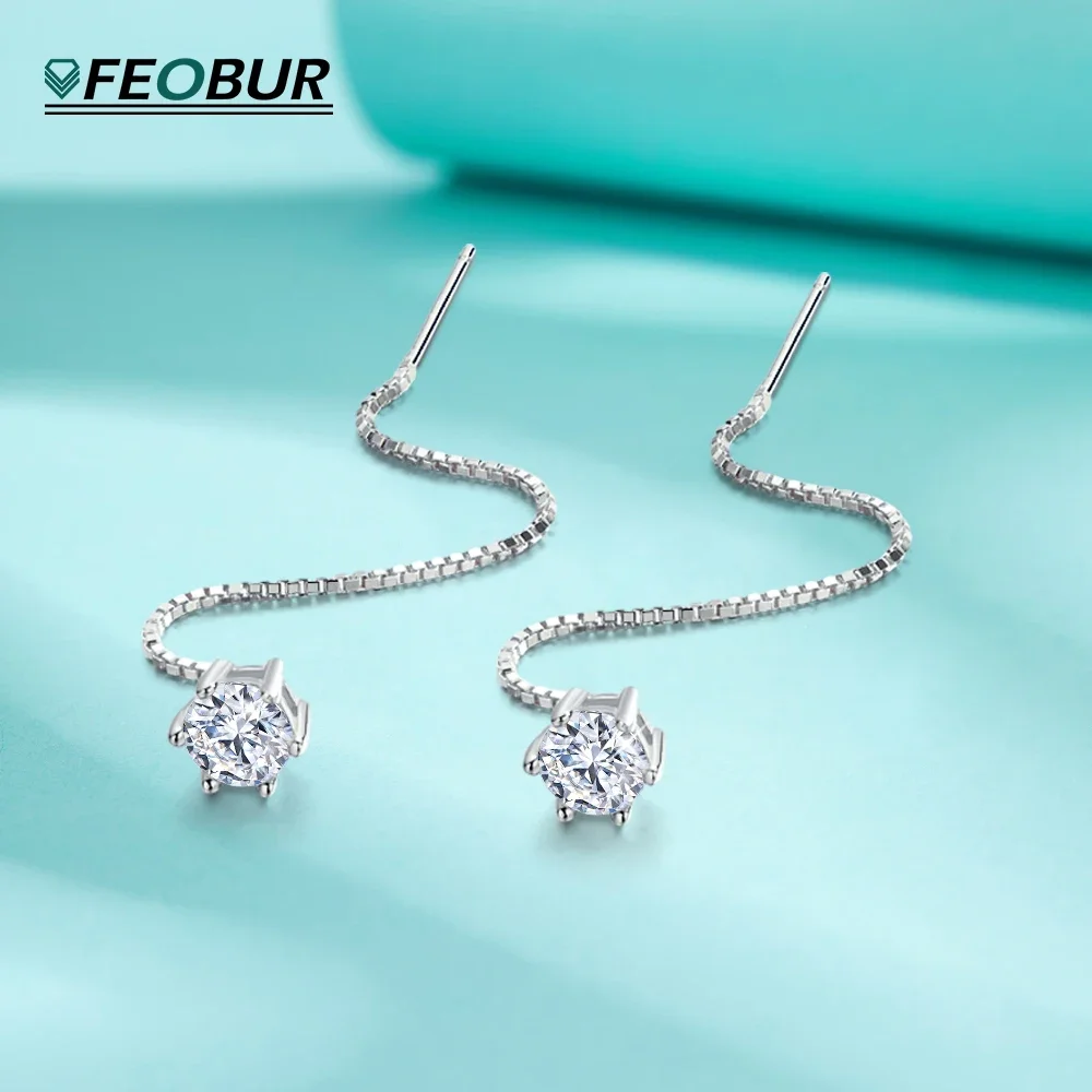 Feotur anting berlian Moissanite 1CT untuk wanita S925 lapis perak murni dengan anting jatuh rumbai emas putih perhiasan pernikahan