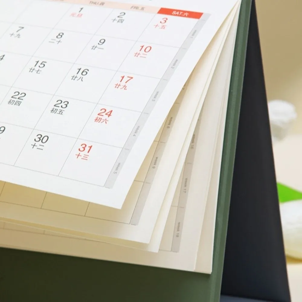 

Chinese Style 2026 Desk Calendar Month Date Display Coil Binding Monthly Planner PU Leather Solid Color Standing Flip Calendar