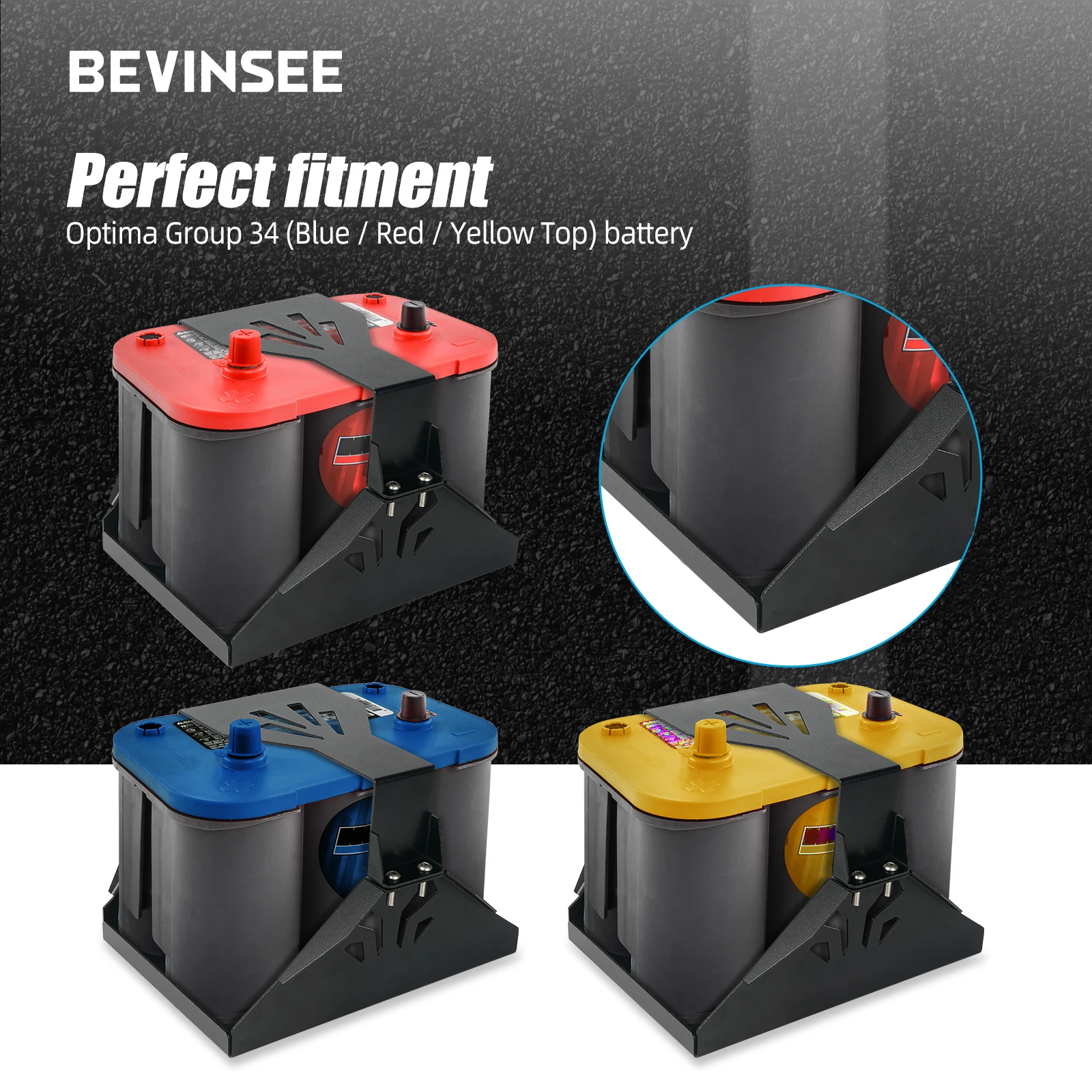 Battery Tray Battery Box Hold Down Mount for Optima Red Yellow Blue Top 34 34/78 D34 D34/78 34M D34M