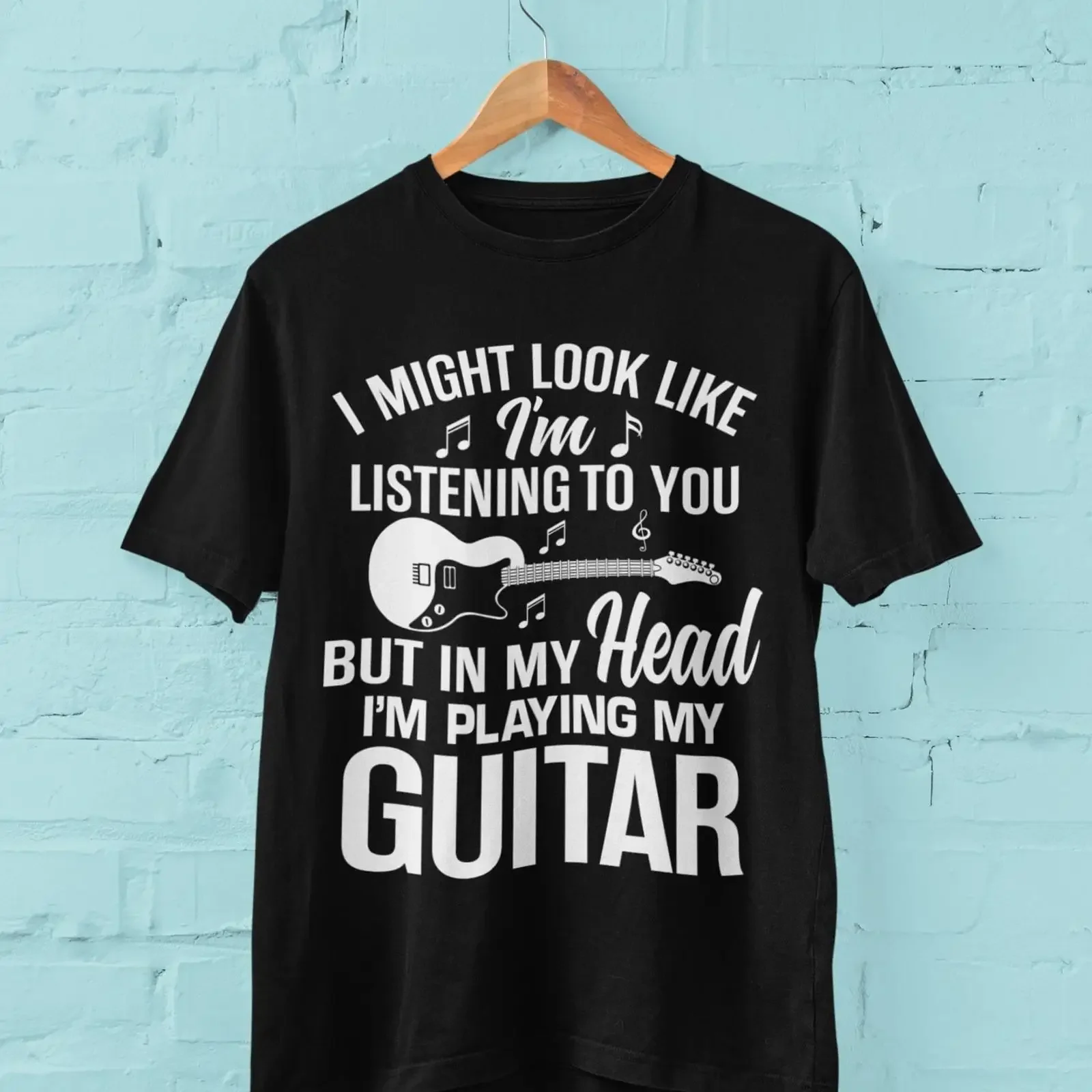 Funny Guitarist T Shirt I'm Playing My Guitar in Head vintage Washed graphic Soft Top For Everyday Wear Stretched homme