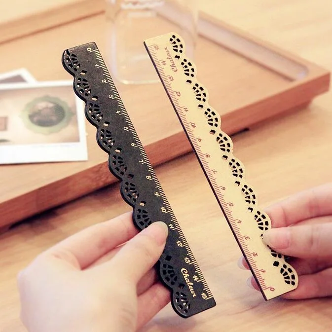 

2pcs/lot 15cm hollow lace design wooden straight ruler tool measuring ruler office accessories student's gift writing materials