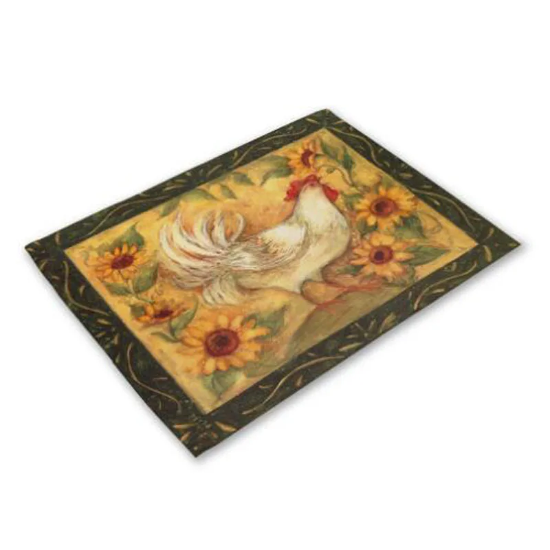 Popular Linen Printed Easter chicken table place mat Cloth placemat dining tea coaster kitchen Table decoration and accessories