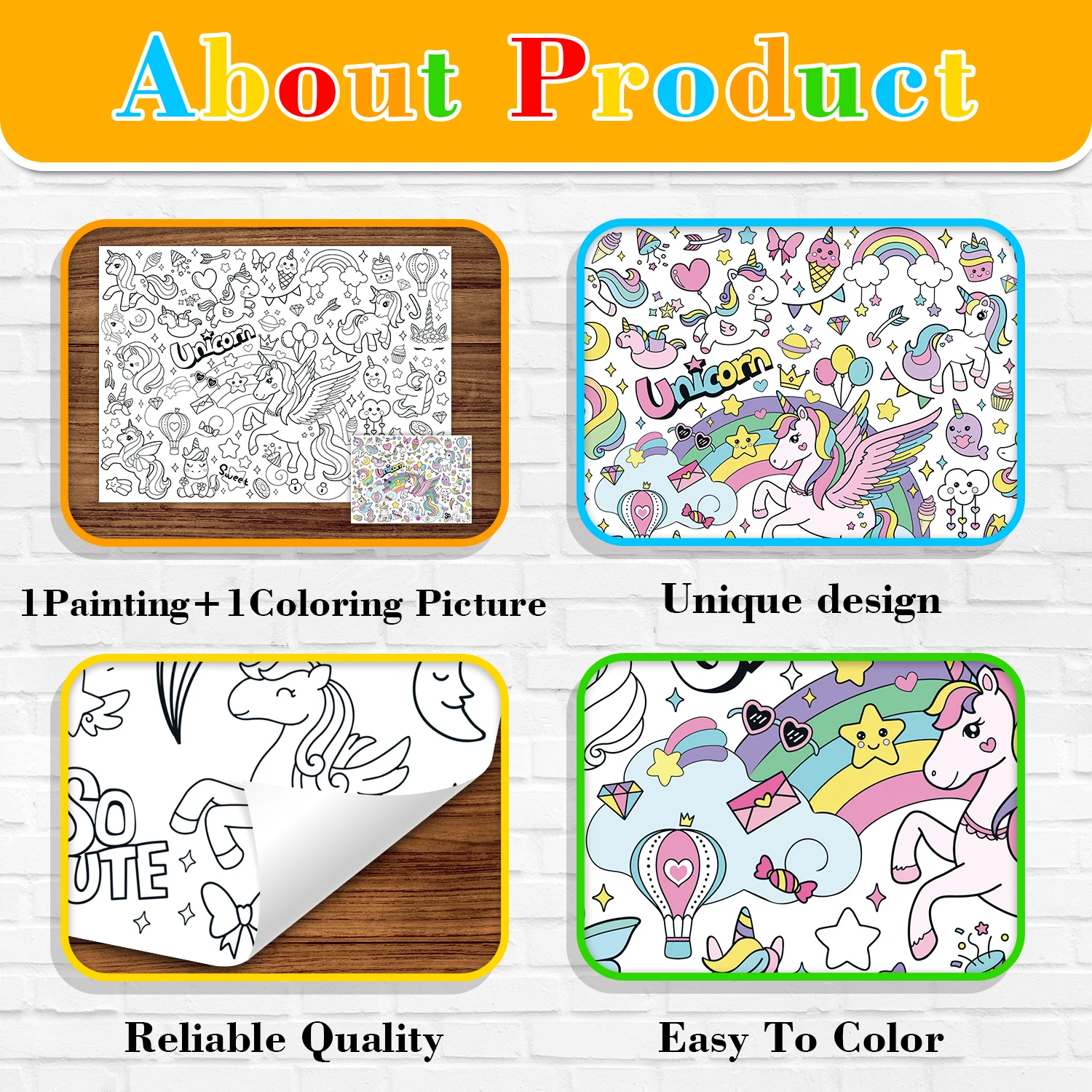 Libros para colorear de unicornio de 110x80cm para niños, póster para colorear, mantel grande para colorear para niños y niñas, suministro para