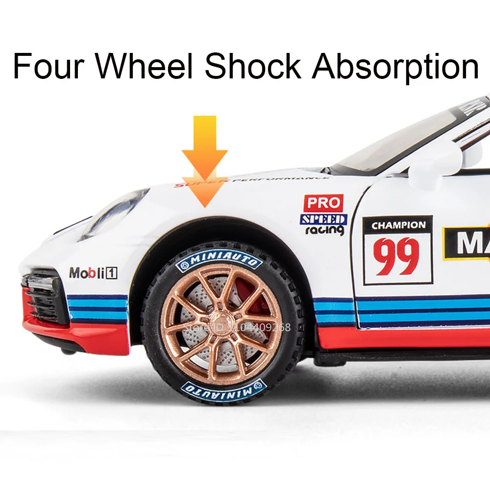 1:32 911 GT3 RSR Targa 4S Sports Car Toy Model Metal Diecast Music Light Pull Back Racing Vehicles Toys Boys Ornaments Models