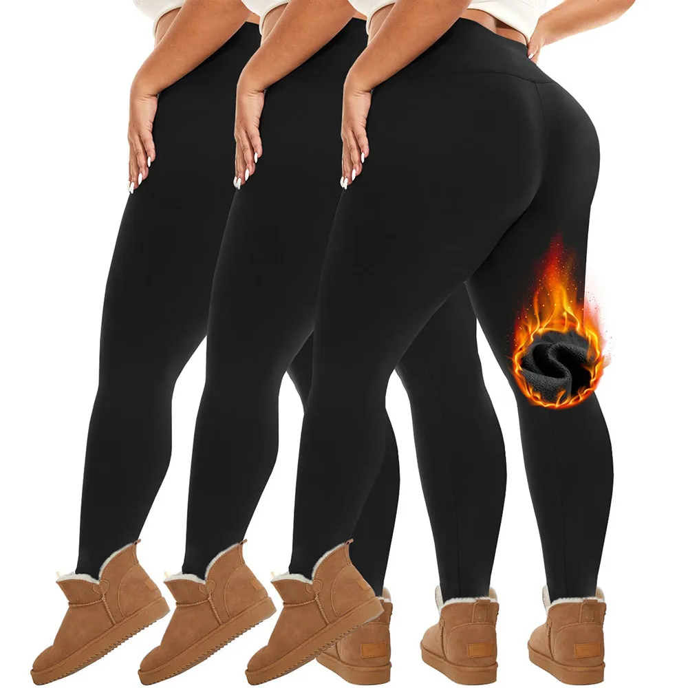 سراويل يوجا عالية الخصر مبطنة بالصوف للنساء للتحكم في البطن في الشتاء