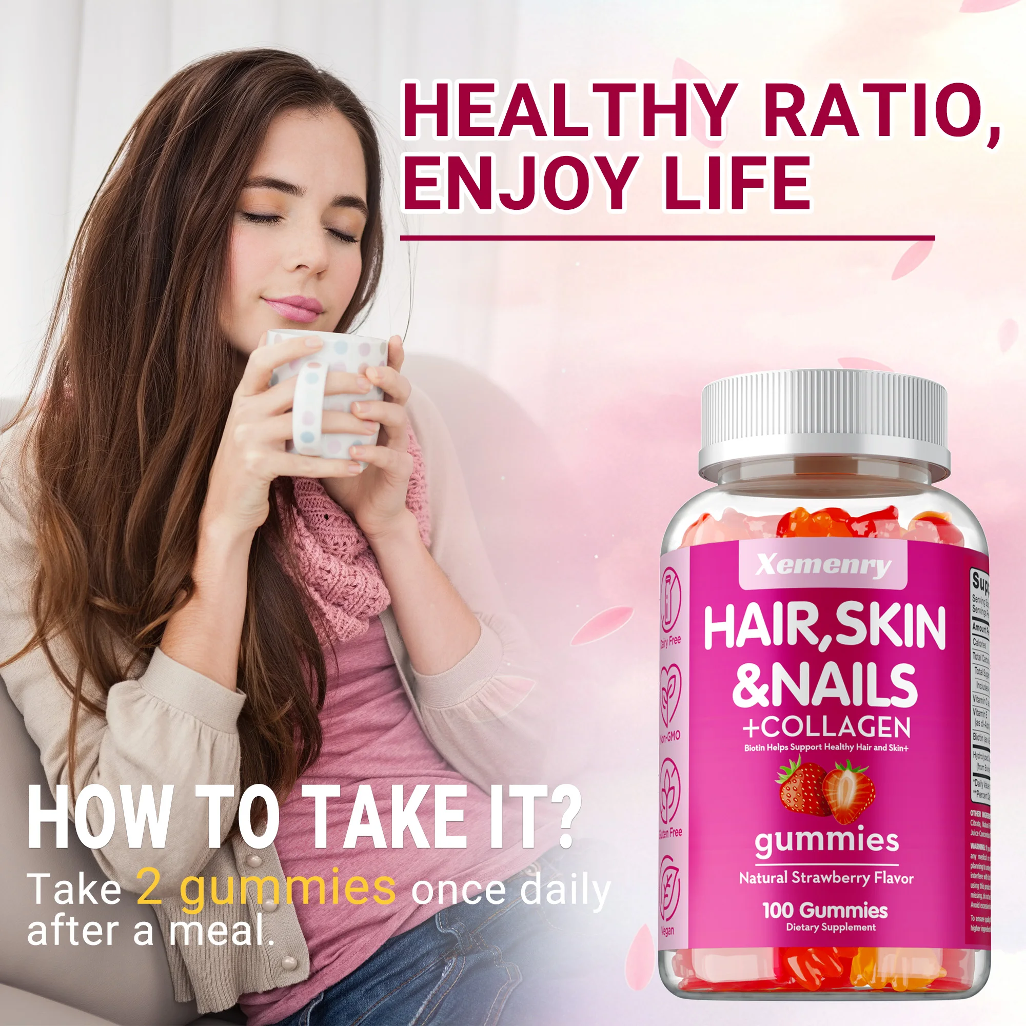 علكات البيوتين عالية الفعالية - للشعر الصحي والبشرة والأظافر وفيتامينات الشعر للرجال والنساء |   خالية من الغلوتين