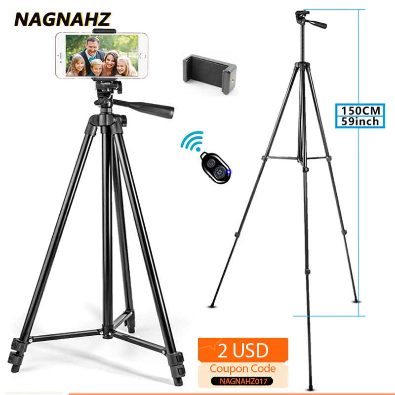 Nagnahz Tripod for Phone 150cm Video Recording Phone Tripod Stand with Bluetooth Remote Universal Camera Phone Photography Stand