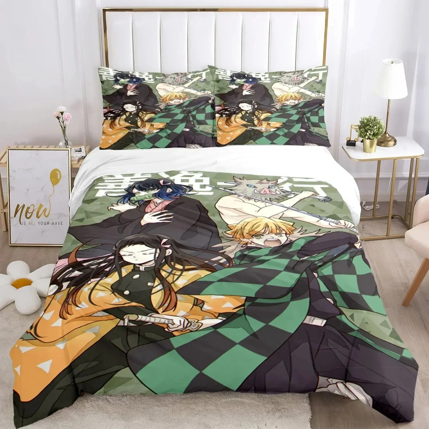 

Top 3D Anime Demon Slayer Print Bedding Set Nezuko Bed Linen Queen Double Single King Size Duvet Cover Set For Kids Adults Gift