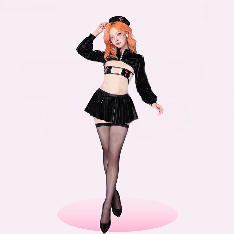 

SENMHS оригинальный средневековый темный женский рыцарь медсестра косплей униформа струящийся свет кожаный боевой наряд костюм на Хэллоуин новый