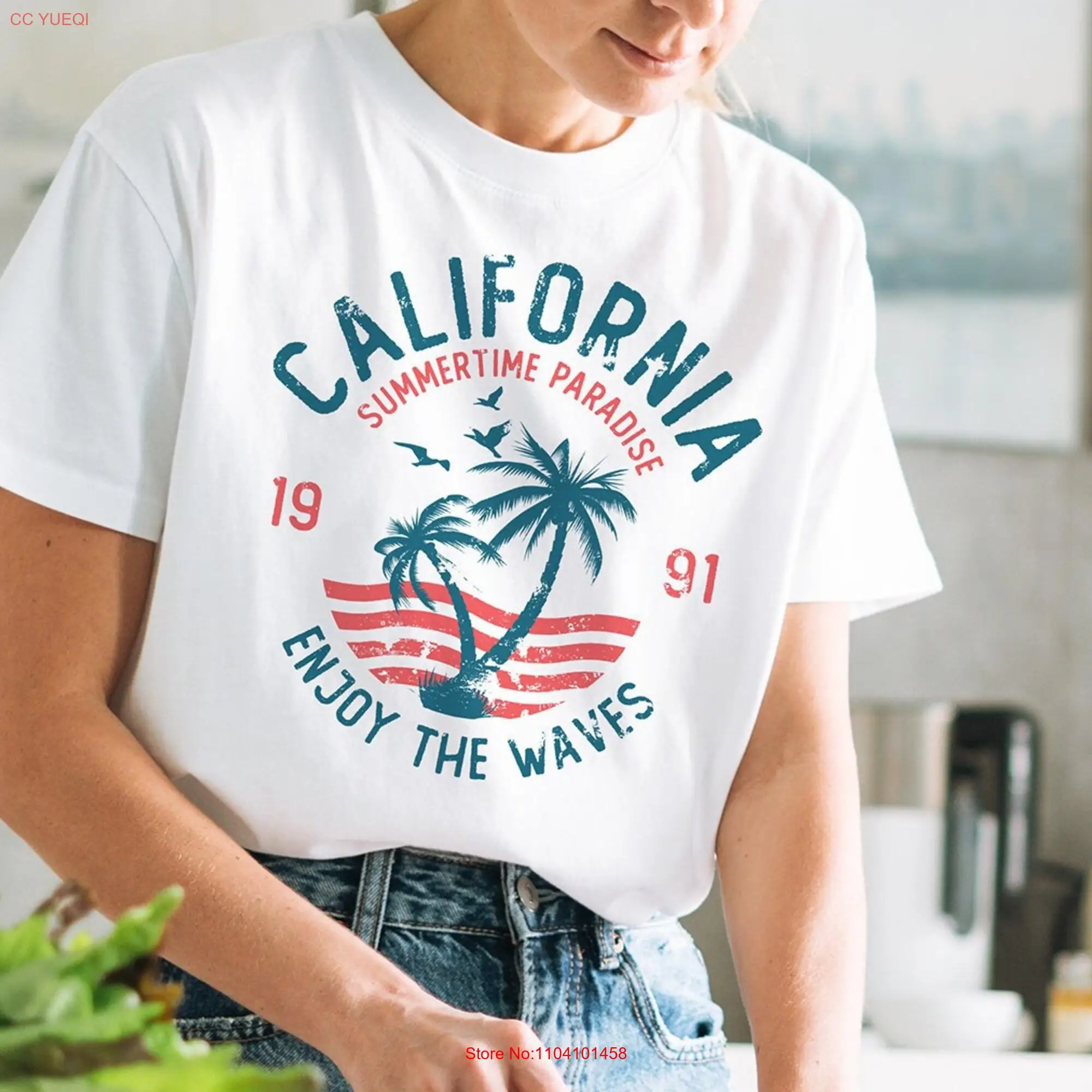 California Surfing Life T Shirt Summertime Paradise Enjoy the Waves Beach West Coast Cool Vacay Surf Lover