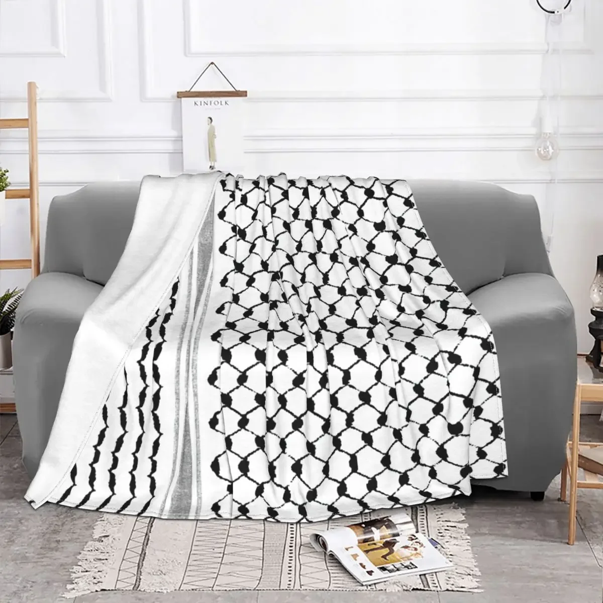 Palestinian Hatta Kufiya Folk Pattern Blankets Coral Fleece Plush Palestine Arabic Keffiyeh Throw Blanket for Bed Car Rug Piece