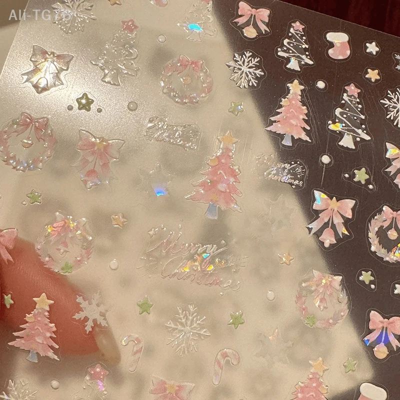 Pegatinas navideñas para uñas con conchas marinas brillantes, decoración iluminada para uñas, lindos copos de nieve, adornos de corona de estrellas para uñas festivas