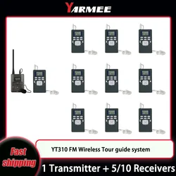 YARMEE FM Wireless Tour Guide System Transmitter + 5/10PCS Radio Receivers With Microphone Earphone For Travelling Translation