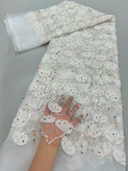 Luxury African Groom Sequins Lace Fabric High Quality 2024 Heavy Beaded Embroidery French Tulle Lace For Nigerian Wedding Dress