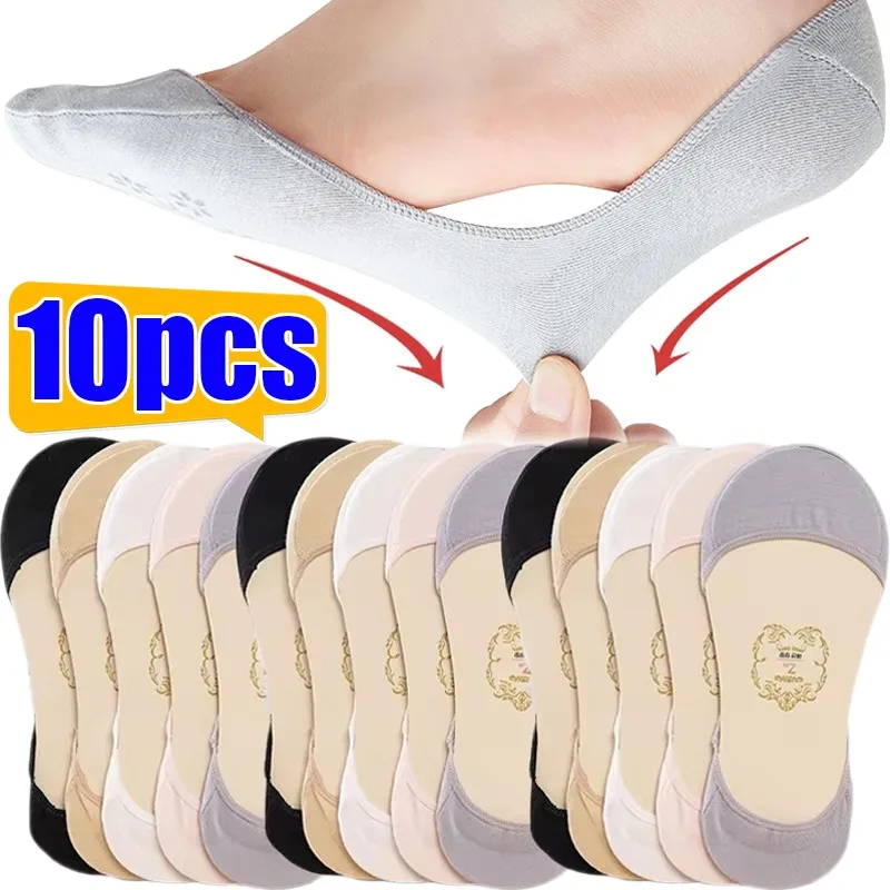 

Women Cotton Sock Slippers 1/5Pairs Summer Breathable Non-slip Boat Socks Invisible Ladies Low Cut Ankle Silicone Thin Hosiery