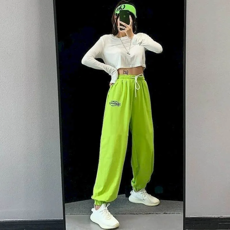 

High Street Pants Hip-hop Pants Elastic Waist Pants Oversized Trousers Women Loose Korean Style Sport Sweatpants Casual Clothes