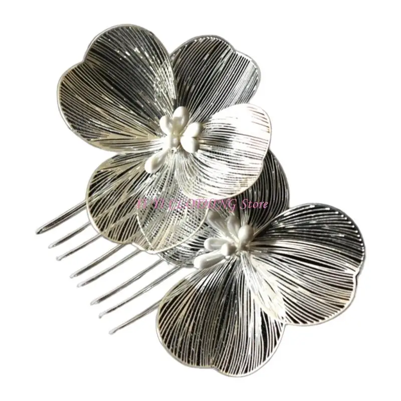 

N5KF Свадебные украшения для волос в стиле барокко, 3d гребень для волос с цветком, выдолбленная шпилька для свадебной случай