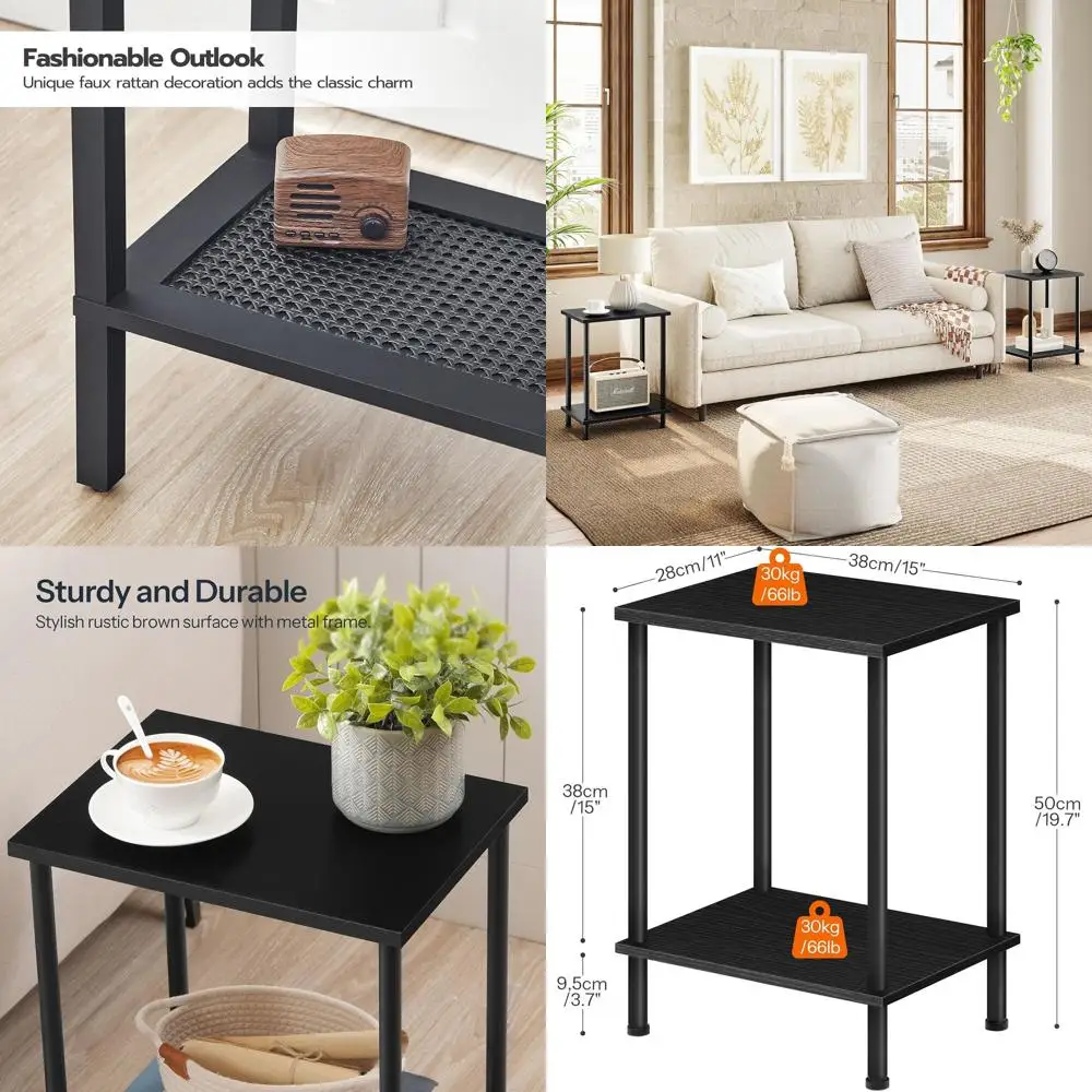 

2-Piece End and Side Table Set, 2-Layer Storage Shelves, Nightstand for Small Spaces, Living Room, Bedroom