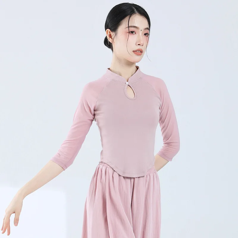 Classical dance attire, temperament, slim fit, patchwork yarn sleeve top, Chinese style modern dance, ethnic dance clothing, tra