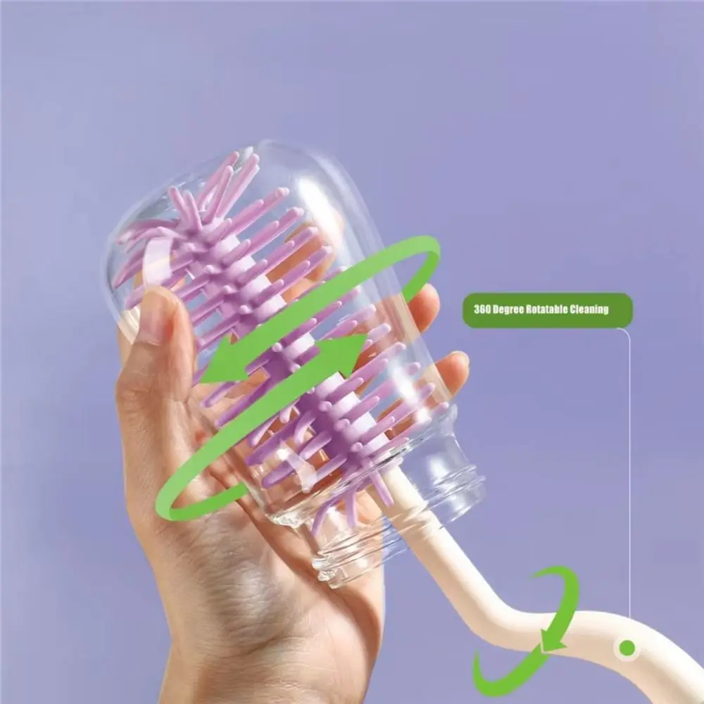 360 Degree Rotation Baby Bottle Cleaning Brush Set Straw Cleaner Brush Reusable 3 in 1 Nipple Cleaner Draining Base