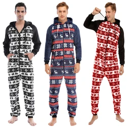 Christmas Sleepwear Men Autumn Winter Warm Elk Snowman Print Long Sleeve Pajamas Jumpsuit Leisure Soft Home Clothes Mens Onesies