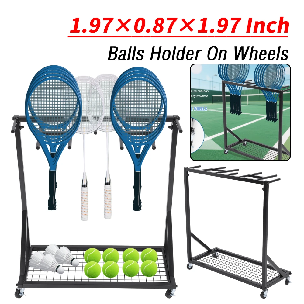 

Balls Holder On Wheels Storage Rack Lockable 360 Degree Wheels 2 Tier Iron Balls Holder Storage Rack