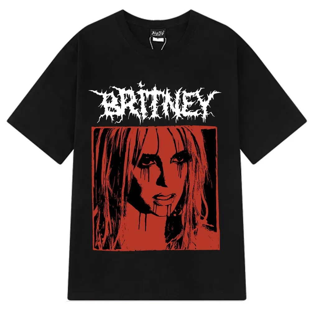 Camiseta Vintage con Gráfico de Metal Rock de Britney Spears, Camiseta de Moda Hip Hop para Hombre y Mujer, Camiseta de Manga Corta de Algodón Puro, Talla Grande