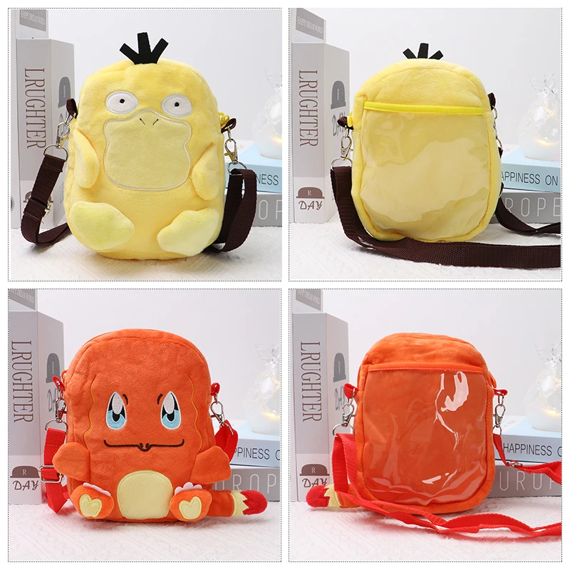 Pokemon Gengar Plush Shoulder Bag Pikachu Rowlet Crossbody Bag Cute Children Storage Sling Bag Toy Canvas Small Student Knapsack