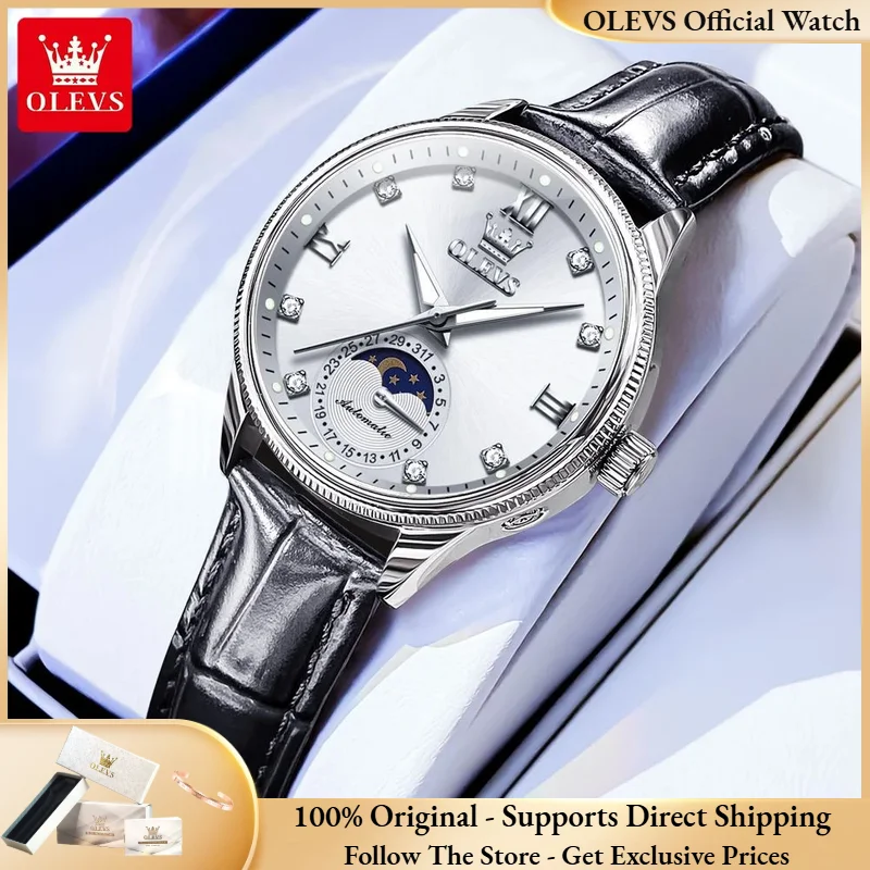

OLEVS 7039 Moonphase Women Watch Luxury Mechanical Watch All Automatic Watch Waterproof Brand Original Women Dress Elegant Watch