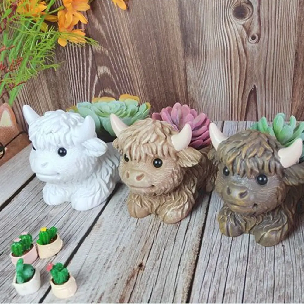 Garden Flowerpot Cute Highland Cow Flowerpot Mini Simulation Yak Resin Flower Pot DIY Multicolor Animal Creative Pots Plant