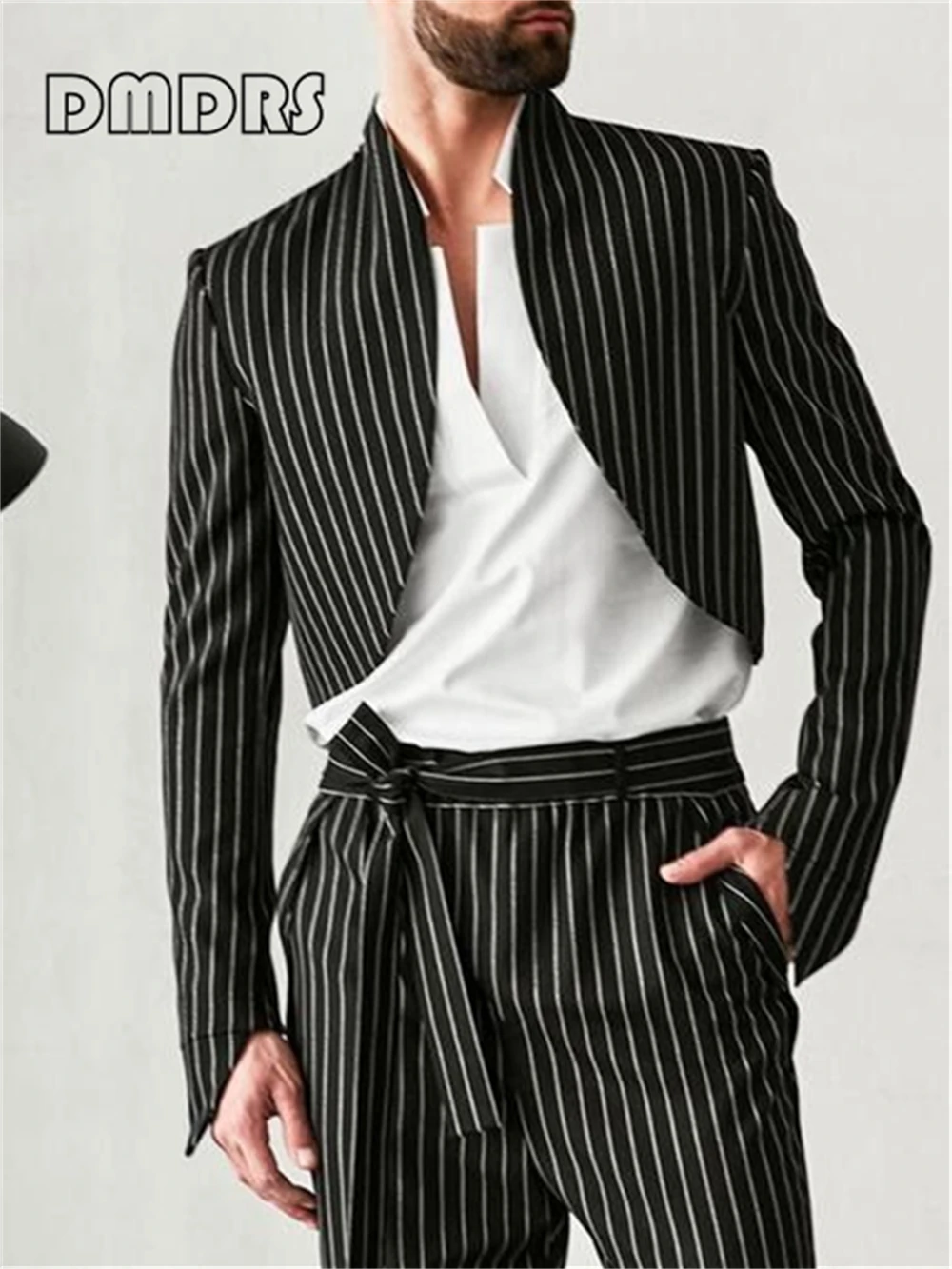 

Trendy 2 Pieces Suit for Men, Strapes Short Suit Jacket with Pants, Dinner Outfit Pageant Party Tuxedo Set, Tailored XXS-7XL