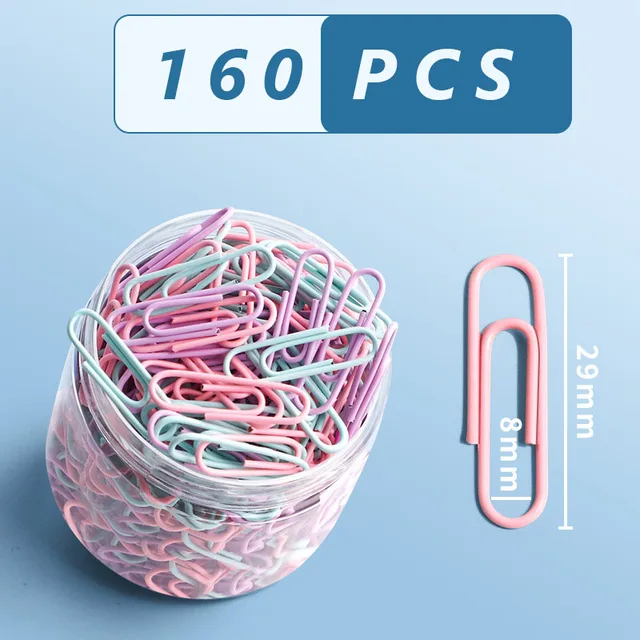 160 pcs Color paper clips office supplies paper clip large file bookmark paper clip organizer stationery stainless steel 5