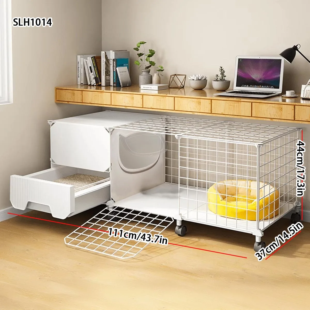 Cat Cage House with Large Indoor Free Space, Dedicated Litter Box for Kittens, Integrated Cat Villa, Cat House, Cat Cage