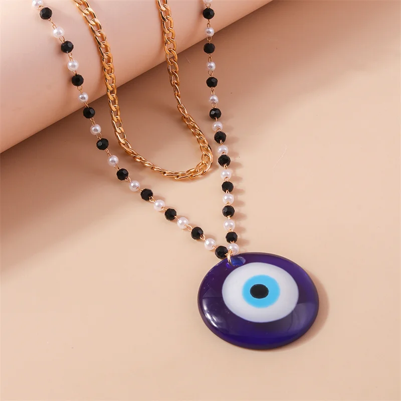 Aihua Boho Kreative Blaue Türkische Glück Bösen blick Anhänger Halsband Halskette für Frauen Unregelmäßige Perle Kette Y2K Schmuck Zubehör – Detail 5