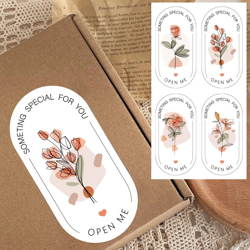 100pcs Oval Floral Stickers, Morandi Colors, Gift Box Sealing Stickers, Adhesive Packaging Labels