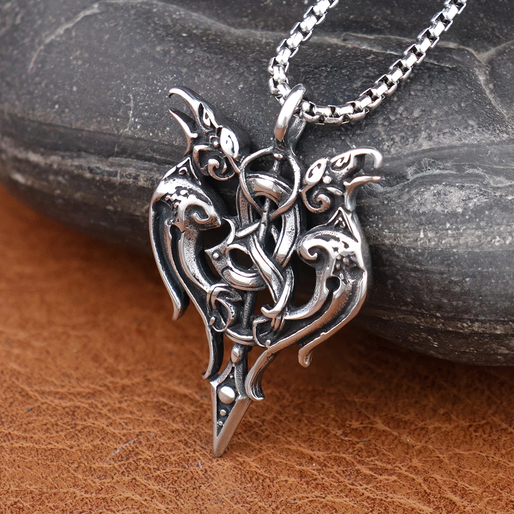 Classic Simple Viking Raven Necklaces Stainless Steel Nordic  Odin's Sword Men's Pendant Never Fading  Scandinavian Male Jewelry