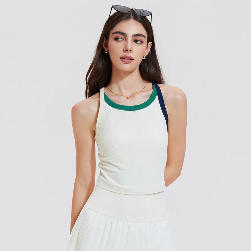 Casual Basic Sportswear Gym Sports Tops Sleeveless Spaghetti Strap Crop Tops Women Crew Neck Tank Top for Ladies