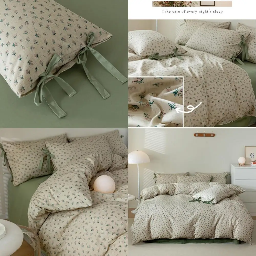 

Комплект пододеяльников Twin Size из 100% хлопка с наволочками, зеленый цветочный принт в стиле коттеджкор, на молнии, 68x86 дюймов
